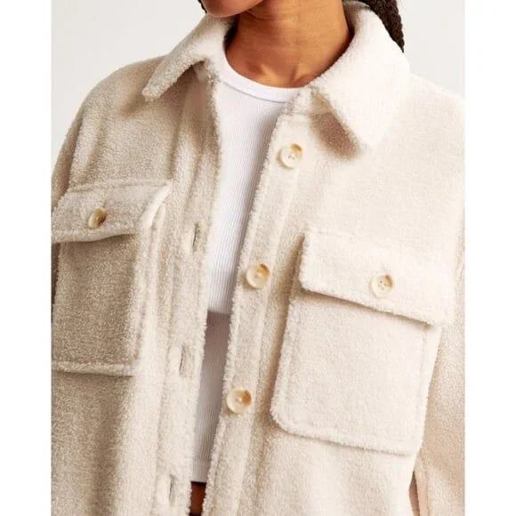 Abercrombie & Fitch Sherpa Shirt Jacket Size M in Cream - Picture 2 of 9